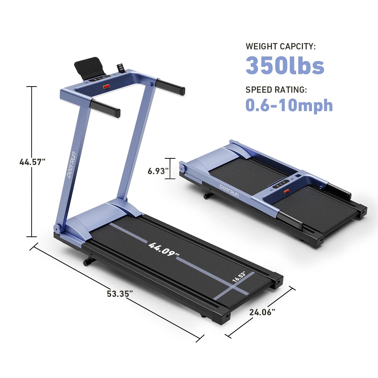 Deerrun All-New 2026 A1 Pro Move+ 6% Incline Foldable Treadmill——Upgraded Chip & NFC Support | 350Lbs, 10Mph Blue