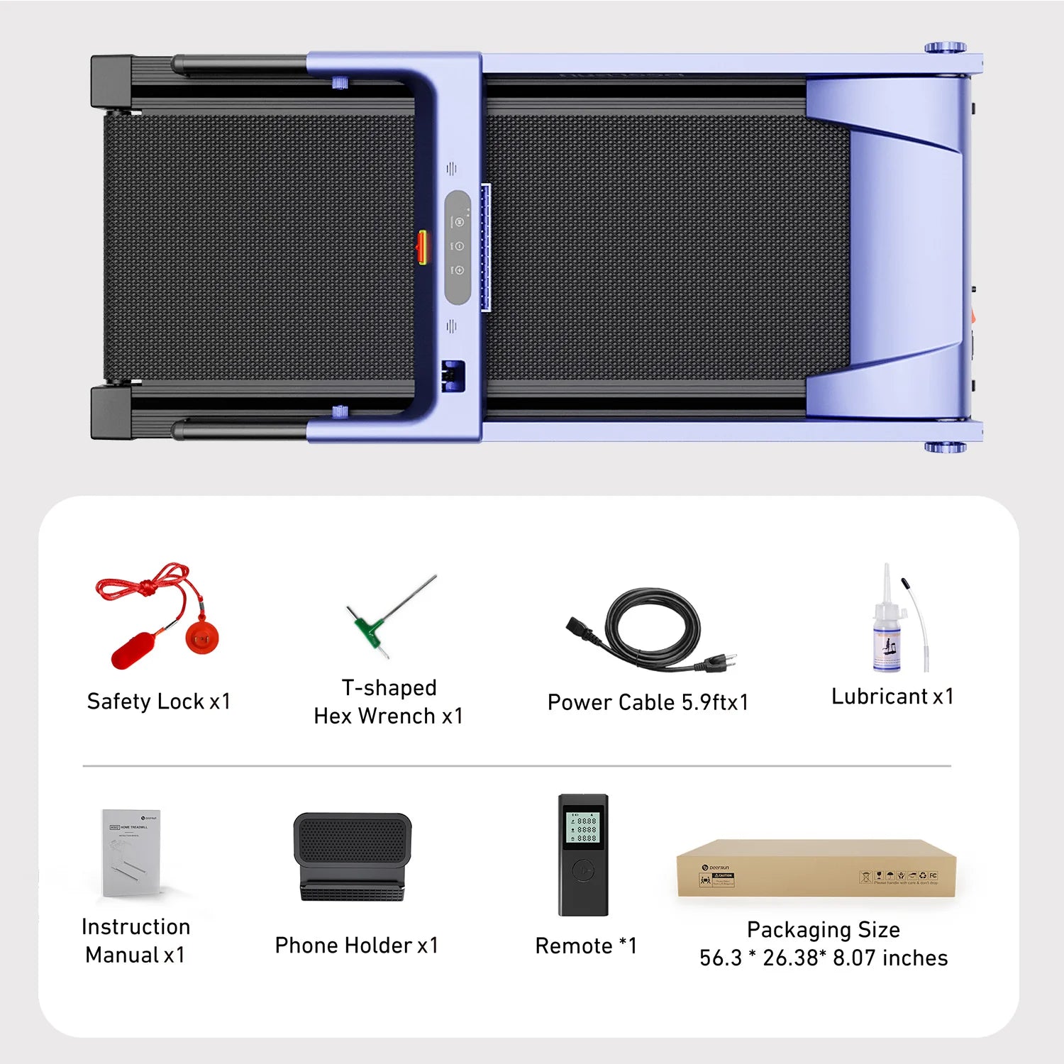 Deerrun All-New 2026 A1 Pro Move+ 6% Incline Foldable Treadmill——Upgraded Chip & NFC Support | 350Lbs, 10Mph Blue